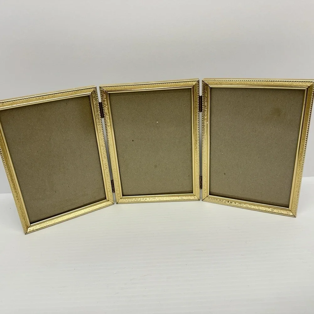 Lot of 4 VTG MCM Bifold Picture Frame Set 5x7 Brass Gold Tone Hinged Double